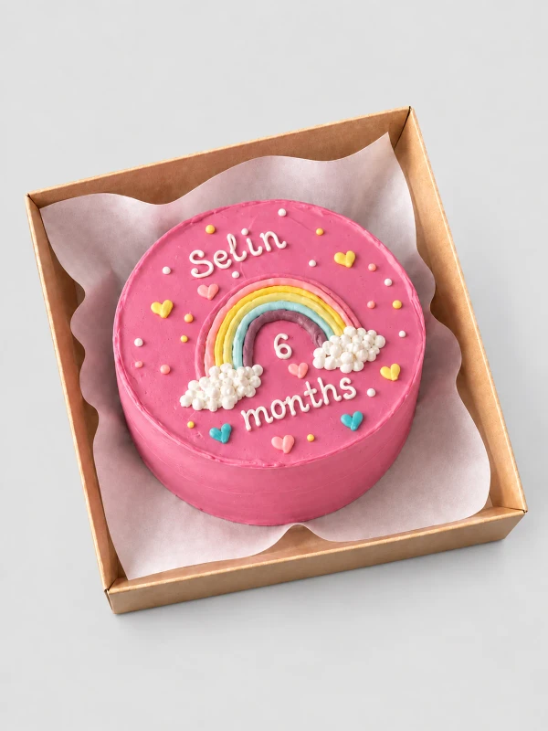 Бенто - торт "Розовый с радугой Selin 6 months" — Бенто-торт с дизайном как на фото.